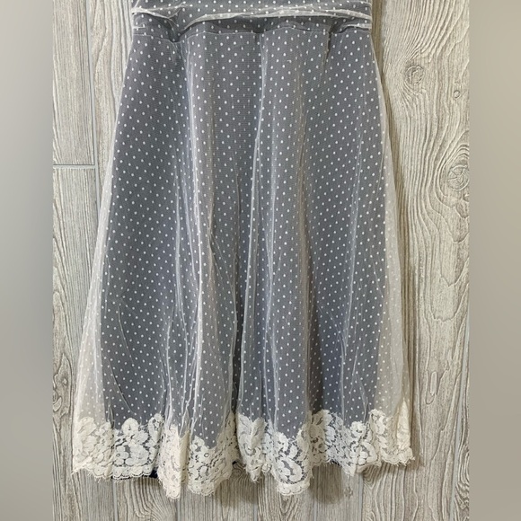 Polka Dot Tulle Lace Navy Blue Lined Dress Jim Hjelm Occasions Size 10 - Picture 3 of 12